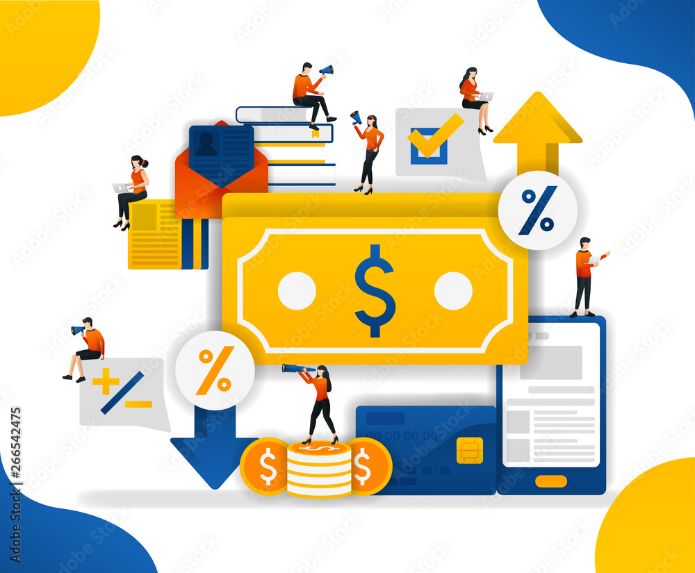 Increase and decrease in prices on money and commodity goods. money trading to determine percentage of currency, concept vector illustration. can use for ui, web, mobile app, poster, banner, website Increase and decrease in prices on money and commodity goods. money trading to determine percentage of currency, concept vector illustration. can use for ui, web, mobile app, poster, banner, website