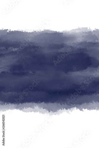 Dark blue color of watercolor painting on white background, abstract illustrator to create card invitations, background, banner and other.