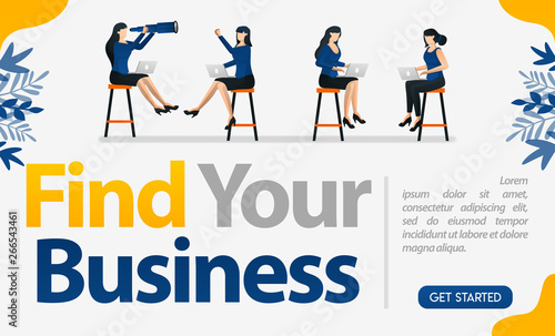 Job interviews for companies, businesses and services. with the words Find Your Business, concept vector illustration. can use for landing page, template, ui, web, mobile app, poster, banner, flyer