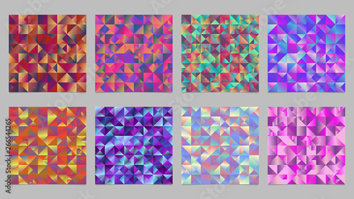 Minimal gradient triangle mosaic background set - multicolor polygonal abstract vector graphic designs
