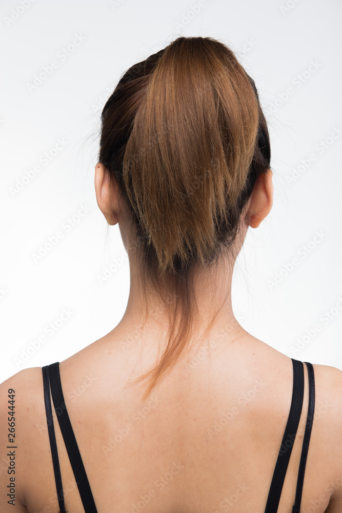 Asian Woman before applying make up hair style. no retouch, fresh face with acne, eyes, cheek, nice smooth skin. Studio lighting white background, aesthetics therapy treatment, rear side back view Asian Woman before applying make up hair style. no retouch, fresh face with acne, eyes, cheek, nice smooth skin. Studio lighting white background, aesthetics therapy treatment, rear side back view