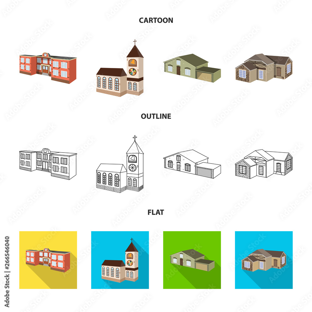 Isolated object of facade and housing logo. Collection of facade and infrastructure stock vector illustration.
