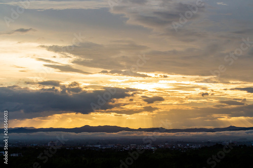 colorful dramatic sky with cloud at sunset