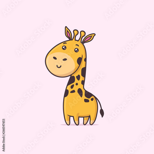 Cute kawaii giraffe animal vector cartoon illustration