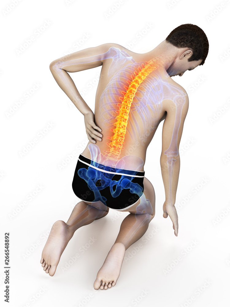 3d rendered medically accurate illustration of a man having acute back pain 3d rendered medically accurate illustration of a man having acute back pain