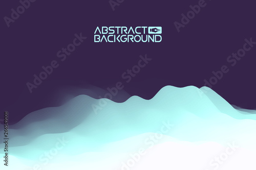 3D landscape Abstract blue Background. Blue Gradient Vector Illustration.Computer Art Design Template. Landscape with Mountain Peaks