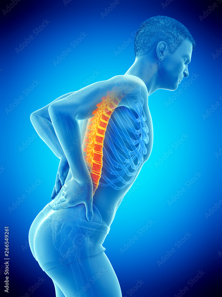 3d rendered medically accurate illustration of a man having acute back pain 3d rendered medically accurate illustration of a man having acute back pain