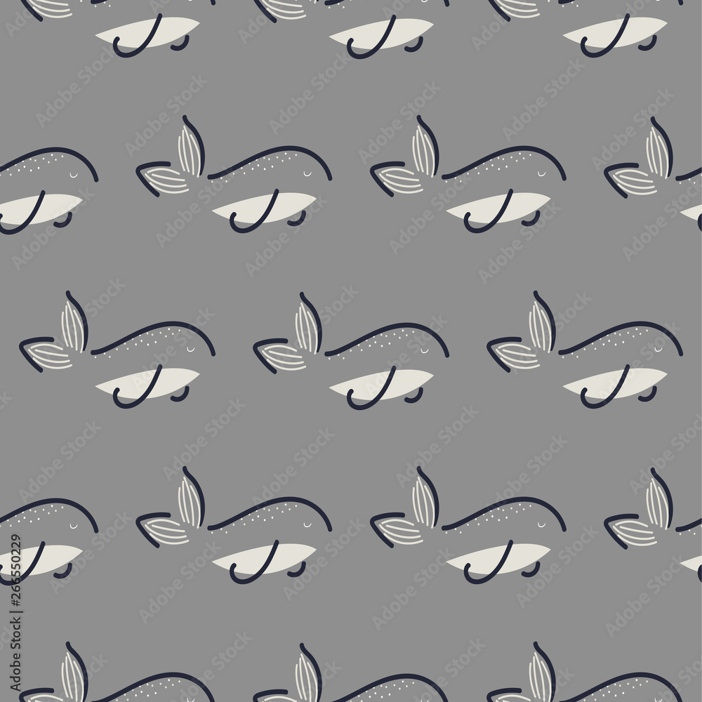 Fish seamless vector pattern. Hand drawn style gray fun fish background. Fish seamless vector pattern. Hand drawn style gray fun fish background.