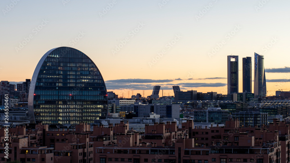 Madrid skyline at sunset in winter