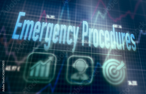 Emergency Procedures concept on a blue dot matrix computer display.