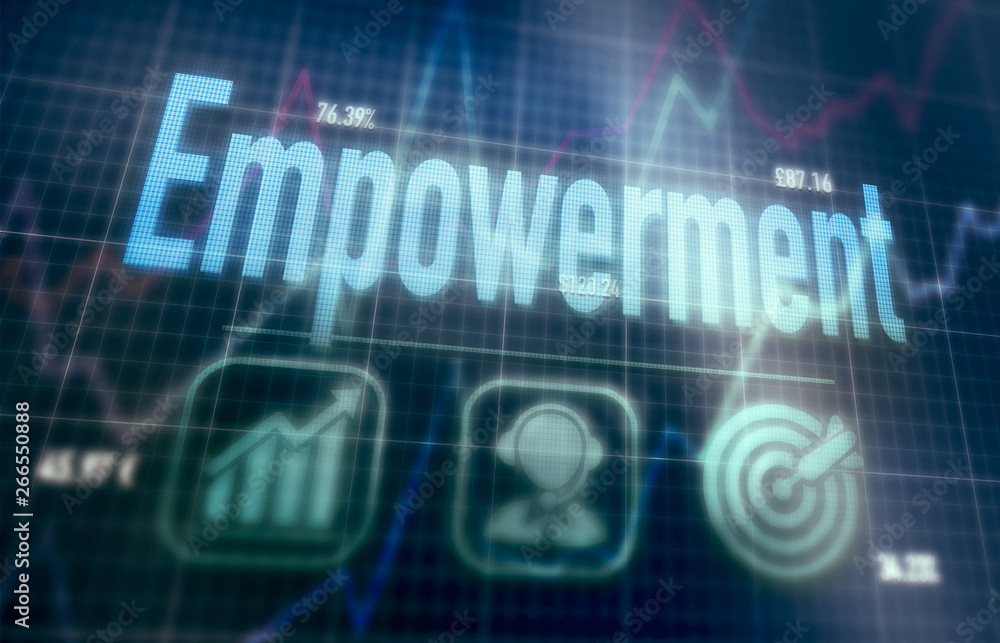 Empowerment concept on a blue dot matrix computer display.