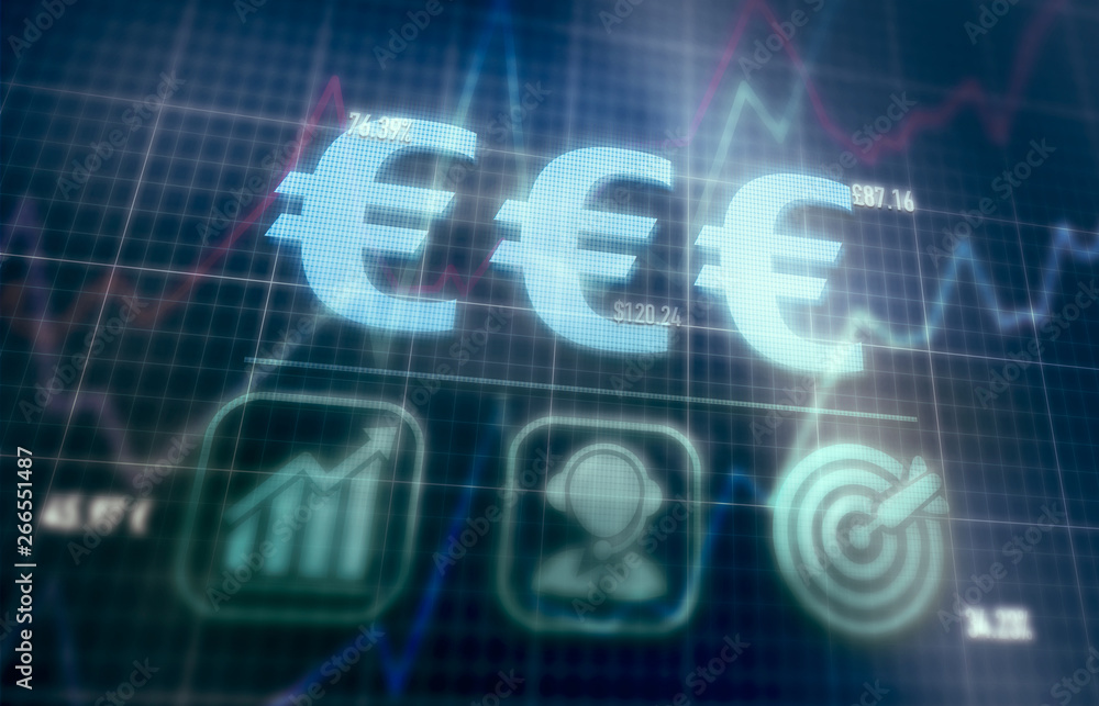 Euros concept on a blue dot matrix computer display. Euros concept on a blue dot matrix computer display.