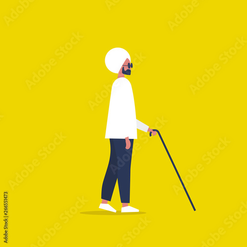 Young indian sightless character wearing dark shades and holding a cane © nadia_snopek