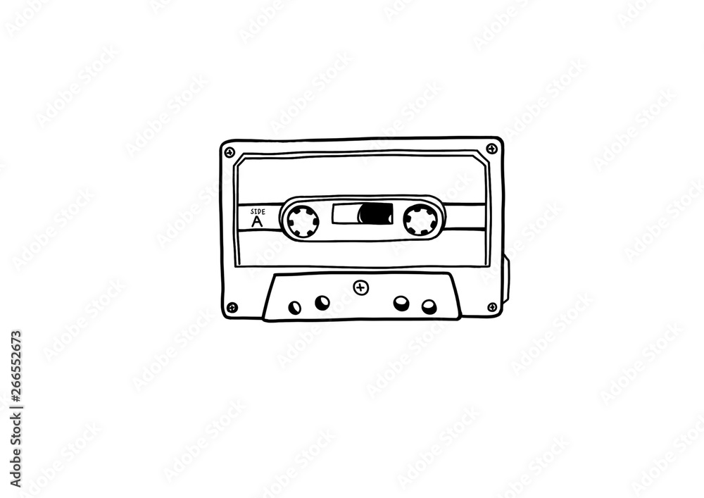 Fototapeta premium Black and white Cassette illustration on white background