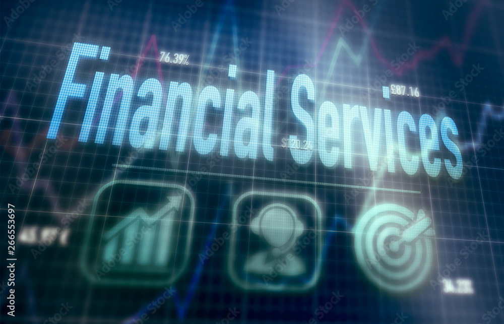 Financial Services concept on a blue dot matrix computer display. Financial Services concept on a blue dot matrix computer display.