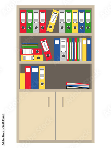 Office cupboard with files folders flat design vector illustration
