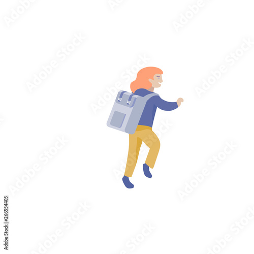 Happy school child joyfully jumping and laughing on background. Concept of happiness, gladness and fun. Vector illustration for banner, poster, website, invitation.