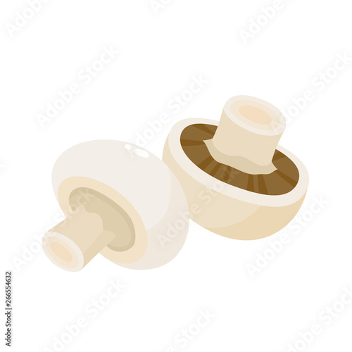 Cartoon vector icon illustration of mushroom champignon isolated on white