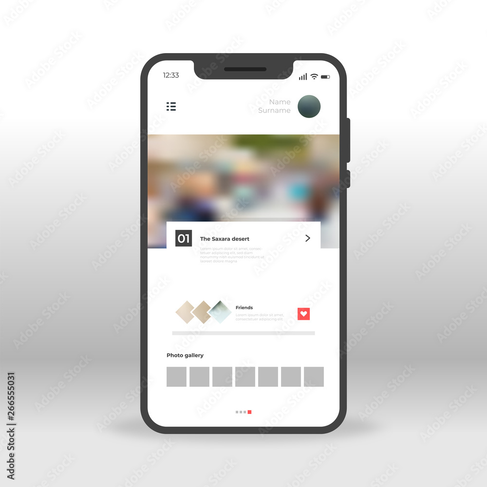 Social Network Profile UI, UX, GUI screen for mobile apps design. Modern responsive user interface design of mobile applications including Profile screen Social Network Profile UI, UX, GUI screen for mobile apps design. Modern responsive user interface design of mobile applications including Profile screen