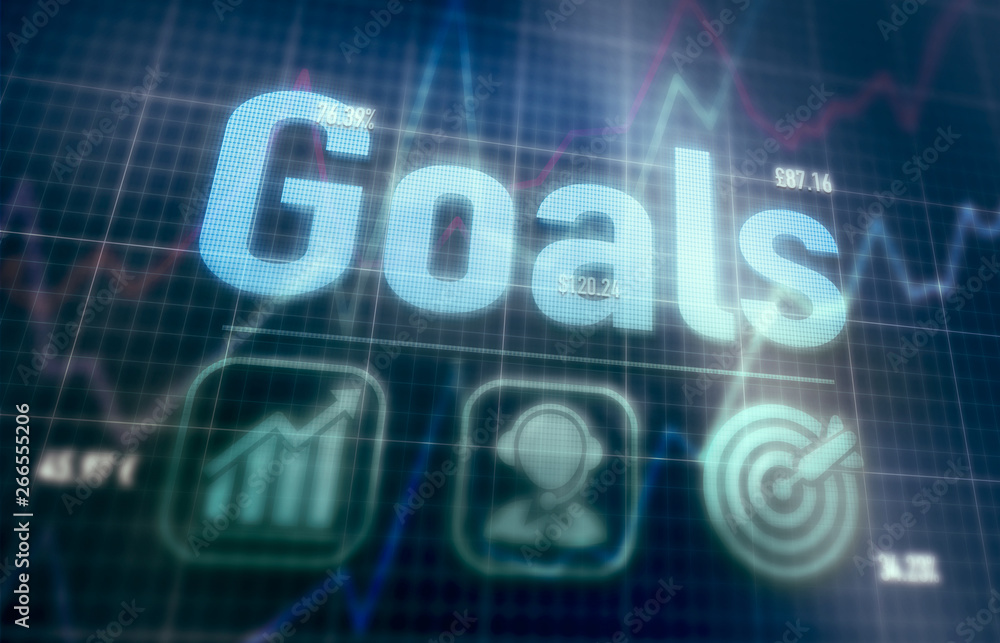 Goals concept on a blue dot matrix computer display. Goals concept on a blue dot matrix computer display.