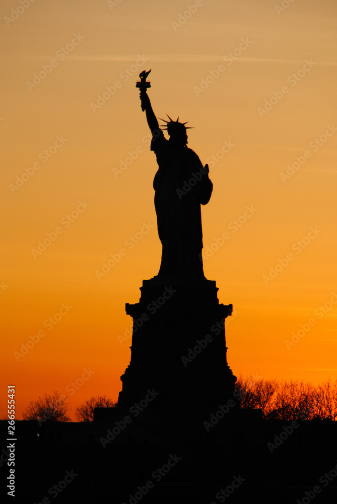 Amazing view of the Statue of Liberty, at sunset