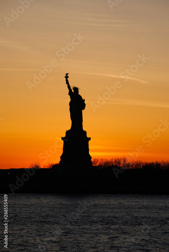 Amazing view of the Statue of Liberty  at sunset