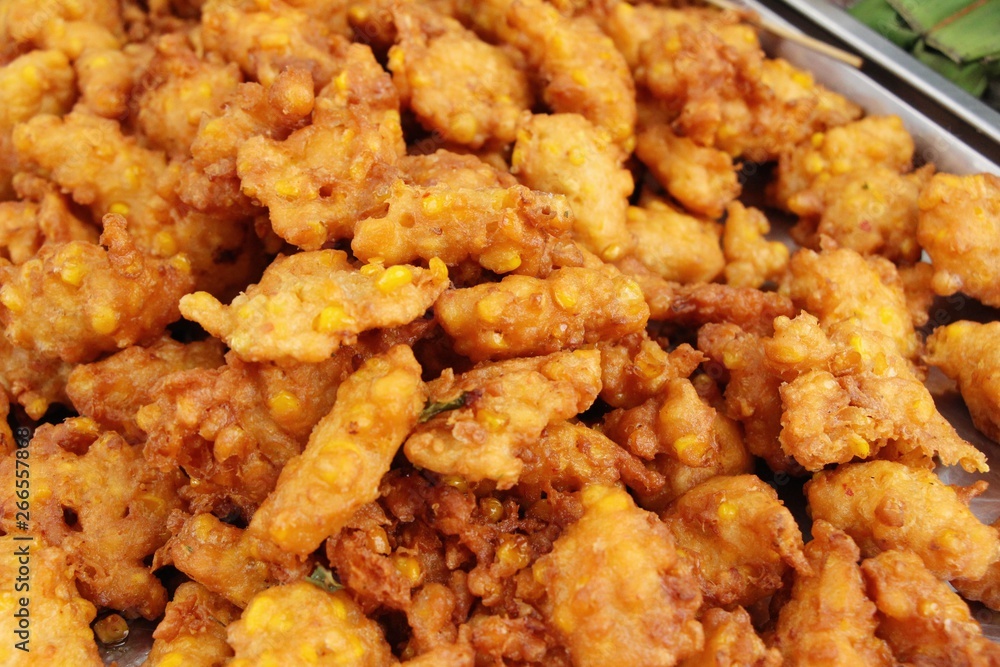 Fried corn cake is delicious at street food Fried corn cake is delicious at street food