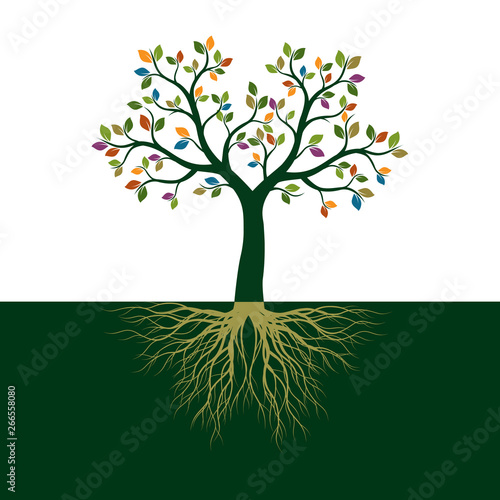 Color Tree of Life with Roots. Vector Illustration.