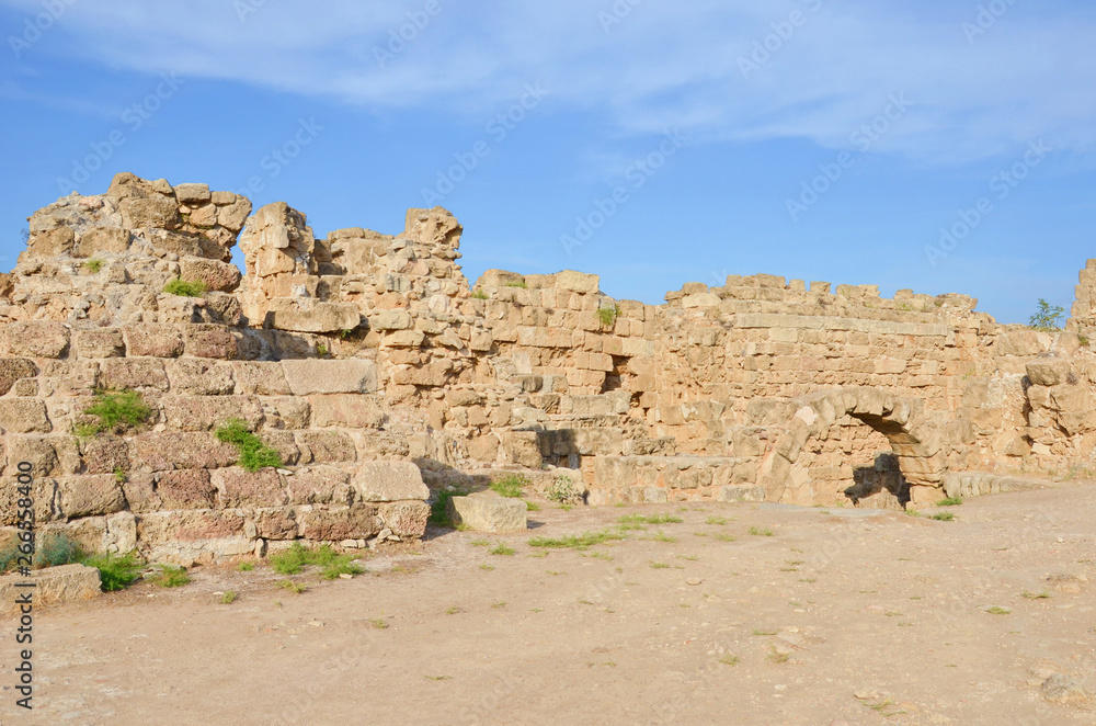 Ruins of ancient Greek city Salamis located near Famagusta in Turkish Northern Cyprus. It was an ancient Greek city-state. Nowadays one of the most significant Cypriot sites and popular attraction