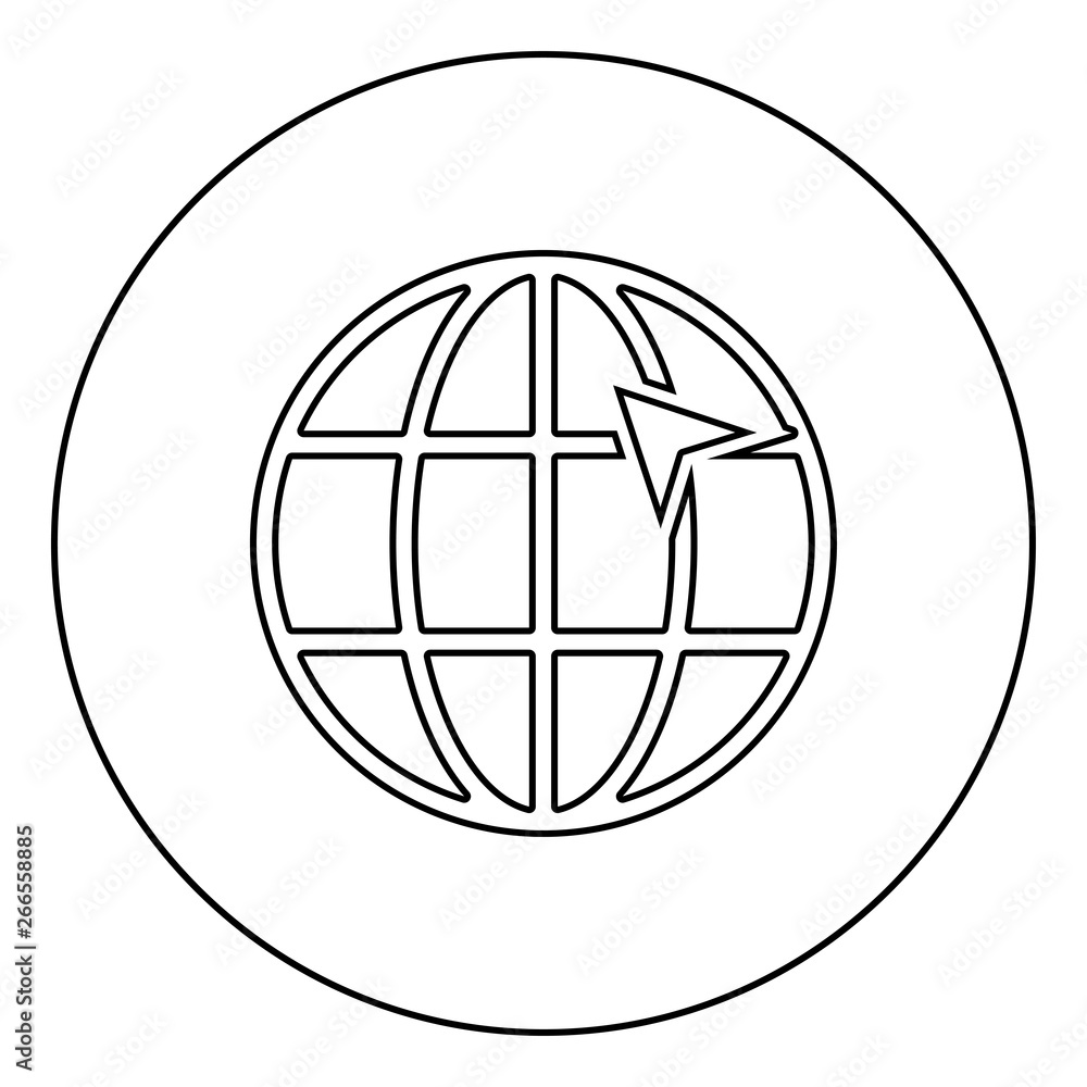 Arrow on earth grid Globe internernet concept Click arrow on website Idea using website icon in circle round outline black color vector illustration flat style image Arrow on earth grid Globe internernet concept Click arrow on website Idea using website icon in circle round outline black color vector illustration flat style image