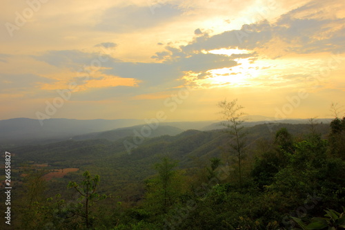 Mountain view at sunrise,Pha Keb Tawan on the sunset. Thap Lan National Park