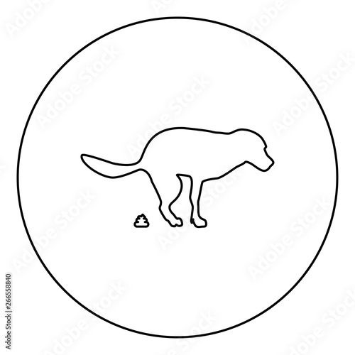 The dog poops icon in circle round outline black color vector illustration flat style image