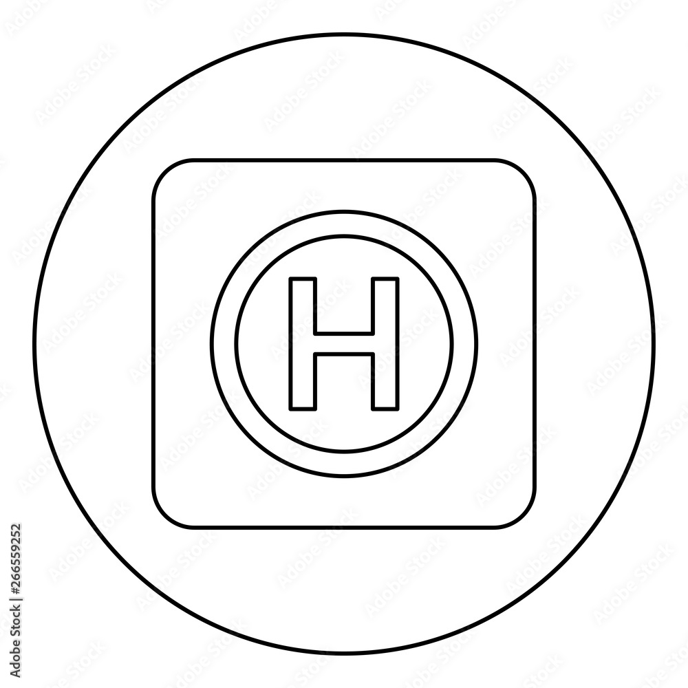 Helicopter landing pad Helicopter place icon in circle round outline black color vector illustration flat style image