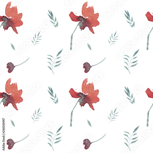 seamless hand drawn beautiful watercolor floral pattern with flowers on white background © Hanna