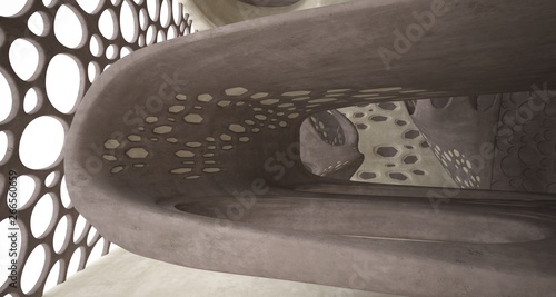 Empty dark abstract brown concrete room smooth interior. Architectural background. 3D illustration and rendering