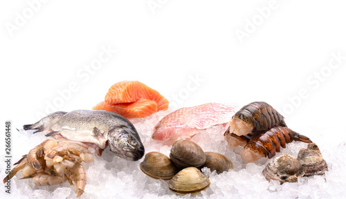Seafood Laid Out on Bed of Ice at a Fish Market or Fishmongers © pamela_d_mcadams
