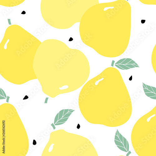 Seamless pattern with pears, sedds and leaves. Modern summer print in scandinavian style, modern flat design. photo