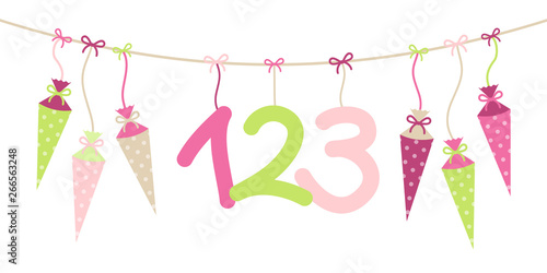 Schultüten Punkte & 123 Pink/Beige