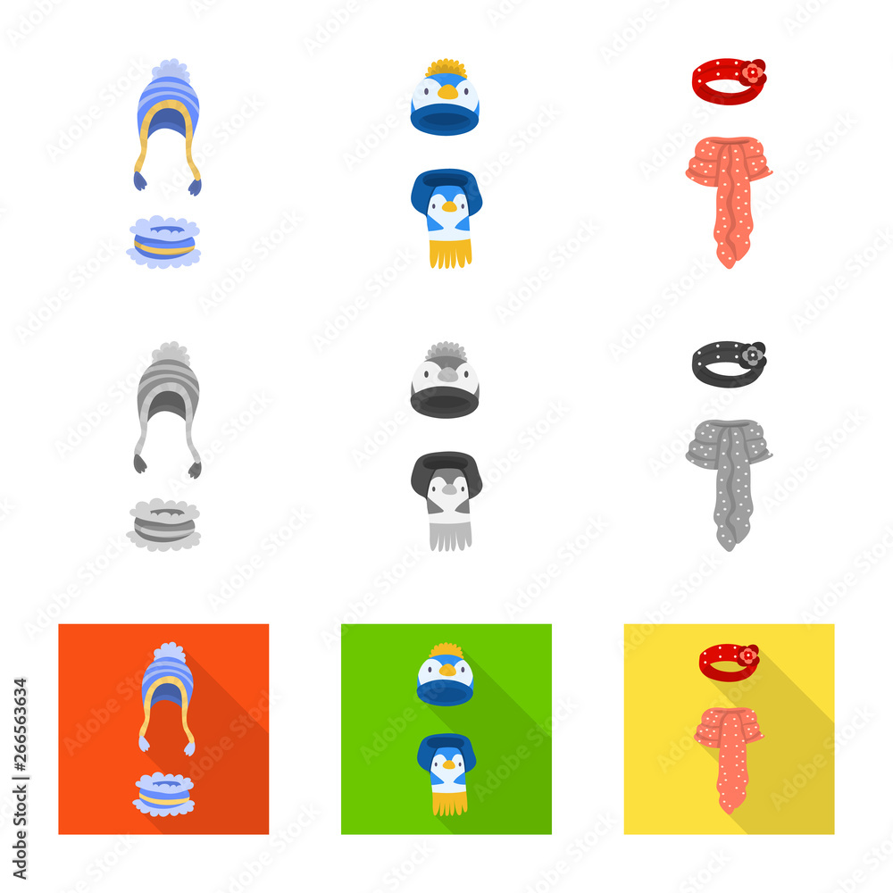 Fototapeta premium Vector illustration of clothes and texture sign. Set of clothes and weather stock vector illustration.