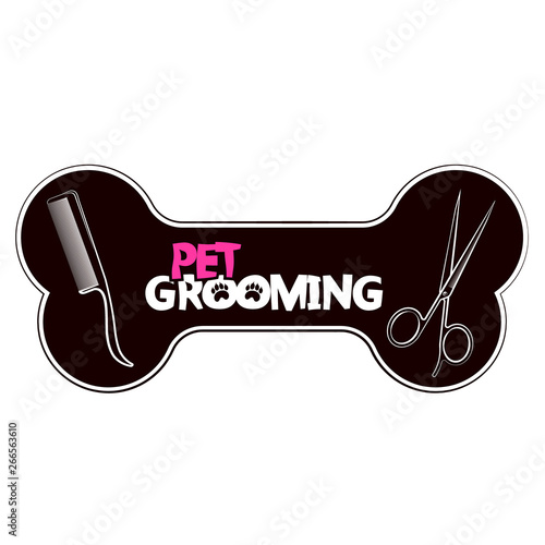 Grooming of dogs and cats, a pair of scissors and a comb