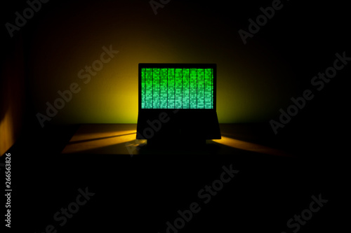 Computer Data Processing. Binary Code on the Screen. Green light. Version without hooded man. Set  Hacking and Cyber Security .