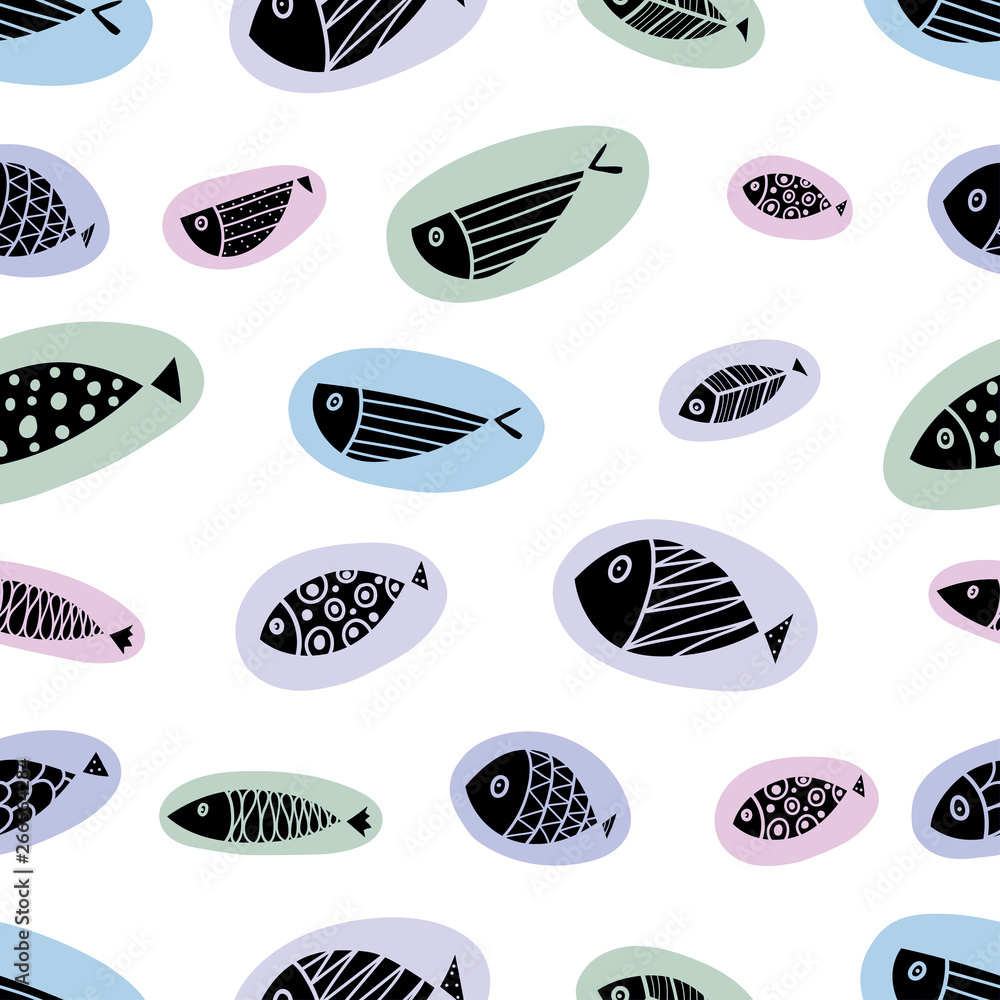 Cute fish. Seamless pattern. Can be used for wallpaper, textile, invitation card, wrapping, web page background.