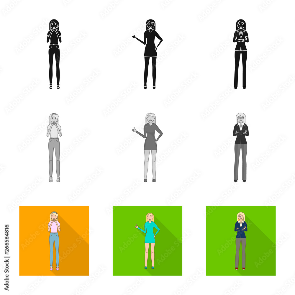 Vector design of posture and mood icon. Set of posture and female stock vector illustration. Vector design of posture and mood icon. Set of posture and female stock vector illustration.