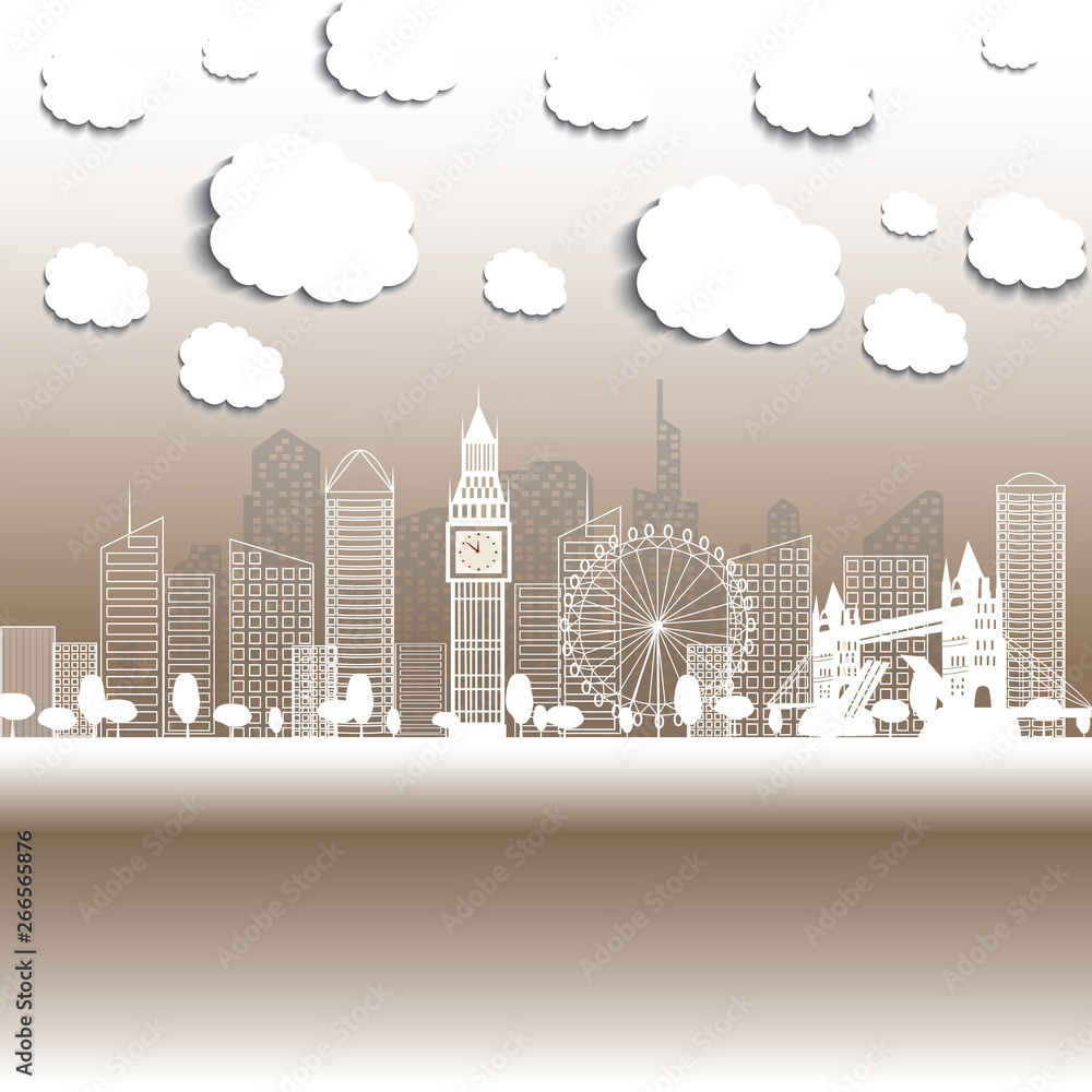 Paper beautiful illustration. Outline Welcome to London England. Vector Illustration. Business Travel and Tourism Concept with Modern Architecture. London Cityscape with Landmarks.