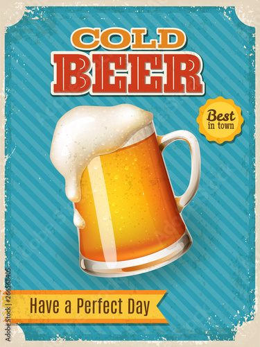 Vector Cold Beer poster with high detailed beer mug illustration