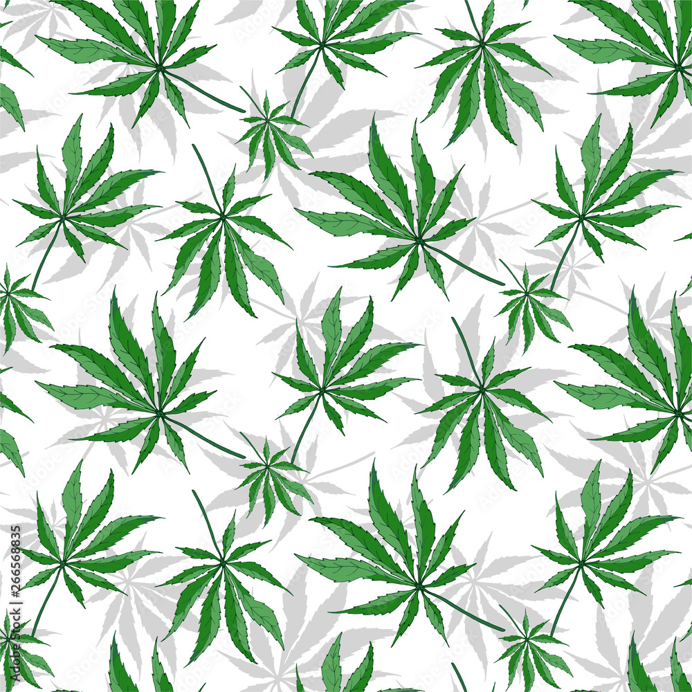 Cannabis plants leaves seamless pattern.