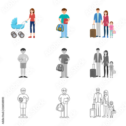 Vector illustration of character and avatar icon. Set of character and portrait vector icon for stock.
