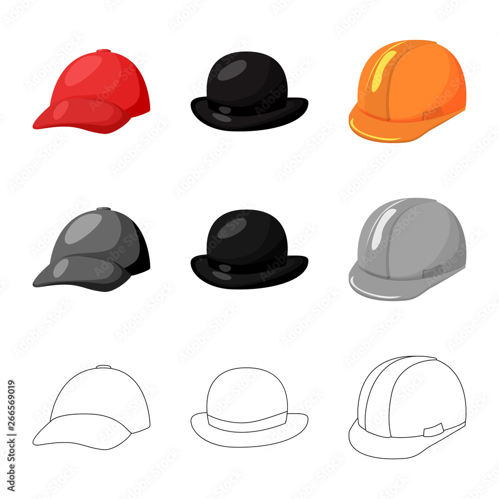 Isolated object of clothing and cap logo. Collection of clothing and beret vector icon for stock. Isolated object of clothing and cap logo. Collection of clothing and beret vector icon for stock.