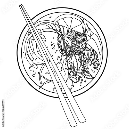 A bowl of thai chicken noodle soup