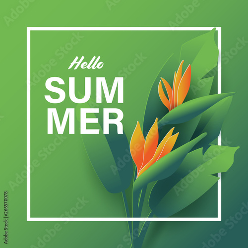 Greenery background with tropical exotic flower bird of paradise